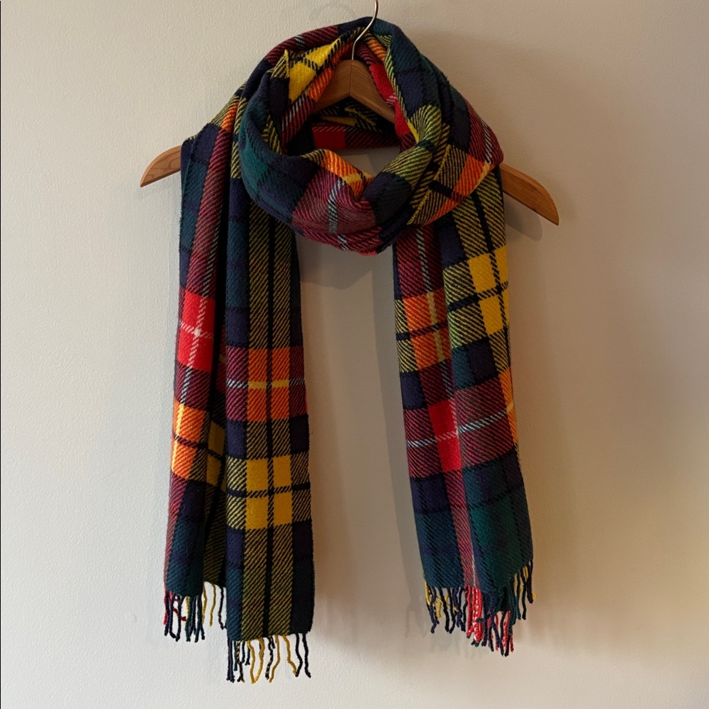 J Crew Oversized Plaid Scarf Green Yellow Red